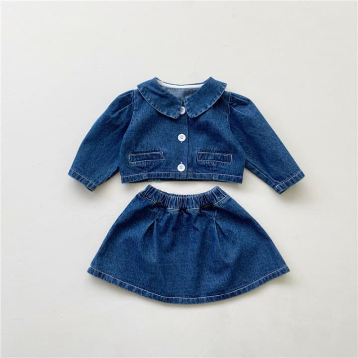 Reve Kid - Korean Baby Fashion - #babyclothing - Bebe Denim Skirt Top Bottom Set - 4