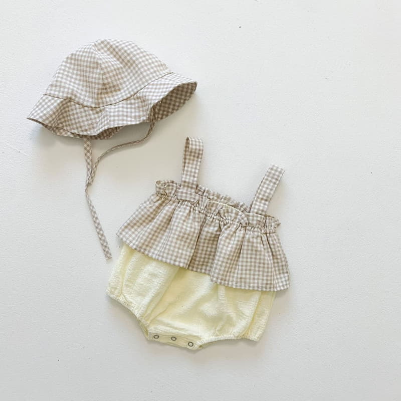 Reve Kid - Korean Baby Fashion - #onlinebabyboutique - Check Sleeveless Bodysuit Bucket Hat Set - 2