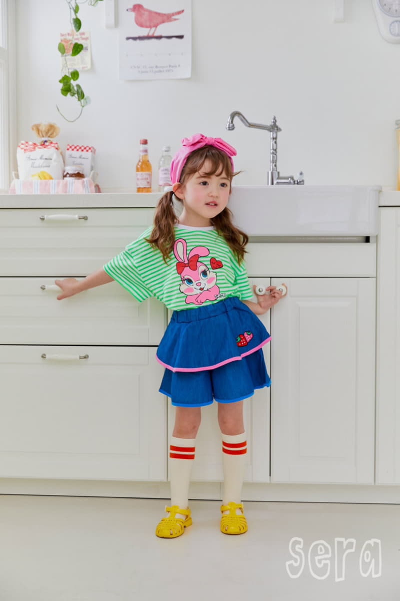 Sera - Korean Children Fashion - #designkidswear - Strawberry Cancan Denim Skirt Pants