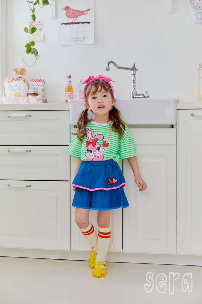 Sera - Korean Children Fashion - #discoveringself - Strawberry Cancan Denim Skirt Pants - 2