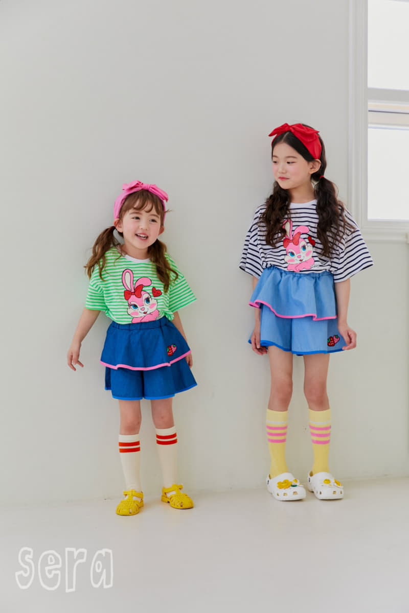 Sera - Korean Children Fashion - #fashionkids - Strawberry Cancan Denim Skirt Pants - 3