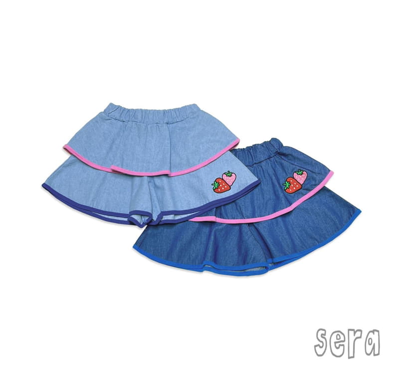 Sera - Korean Children Fashion - #minifashionista - Strawberry Cancan Denim Skirt Pants - 10