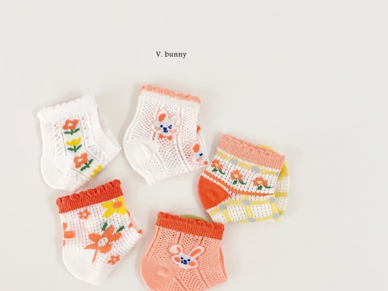 V Bunny - Korean Children Fashion - #childrensboutique - Flwoer Rabbit Socks Set - 8