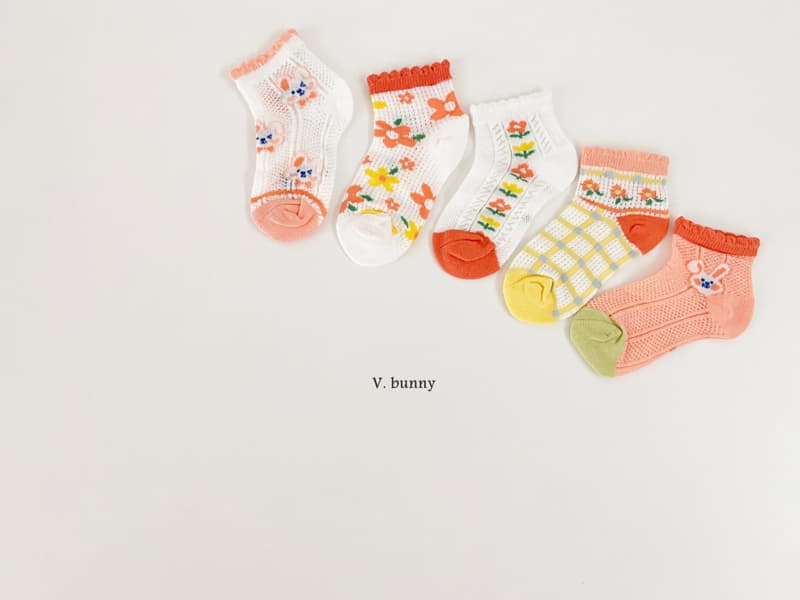 V Bunny - Korean Children Fashion - #designkidswear - Flwoer Rabbit Socks Set - 9