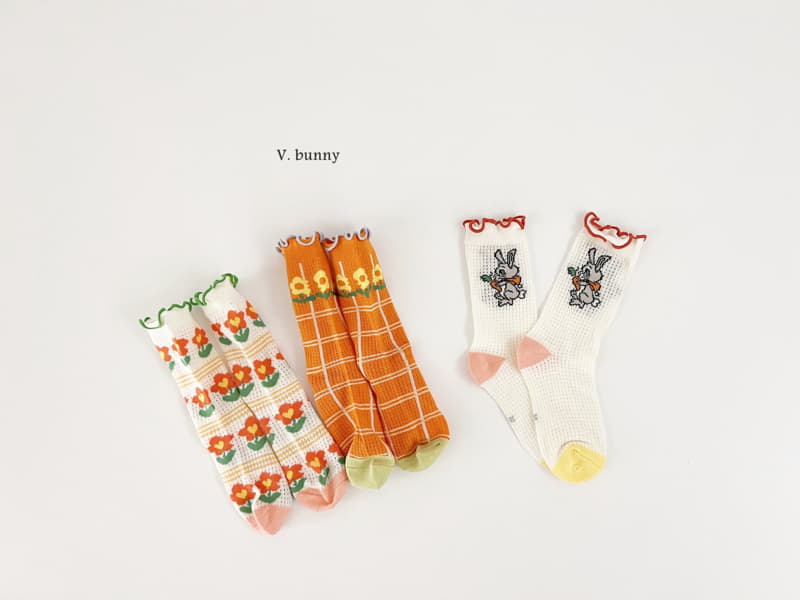 V Bunny - Korean Children Fashion - #kidsstore - Carrot Rabbit Socks Set - 6