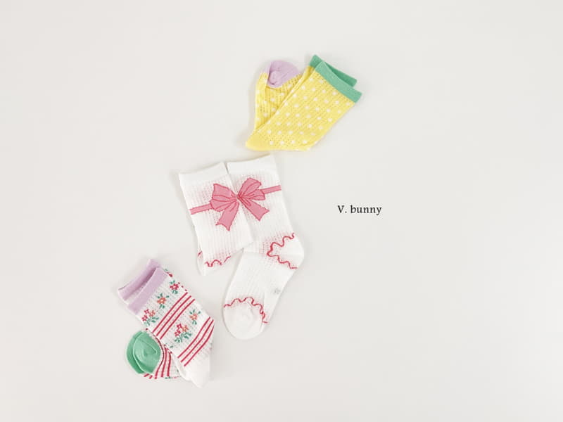 V Bunny - Korean Children Fashion - #littlefashionista - Ribbon String Socks Set - 11