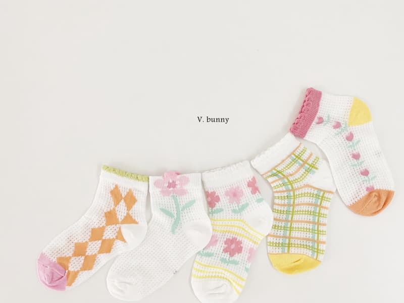 V Bunny - Korean Children Fashion - #littlefashionista - Floral Socks Set - 7