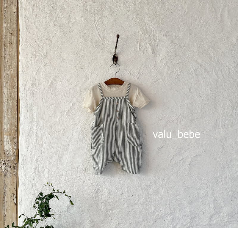 Valu Bebe - Korean Baby Fashion - #babyootd - Stripes Dungarees Bodysuit - 3