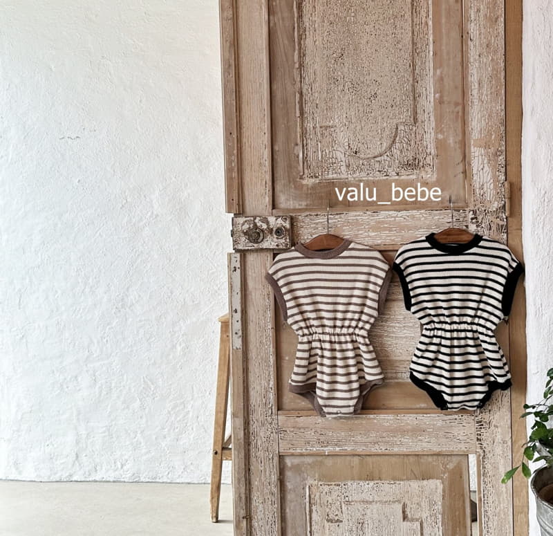 Valu Bebe - Korean Baby Fashion - #onlinebabyboutique - Stripes Banding Waffle Bodysuit - 6