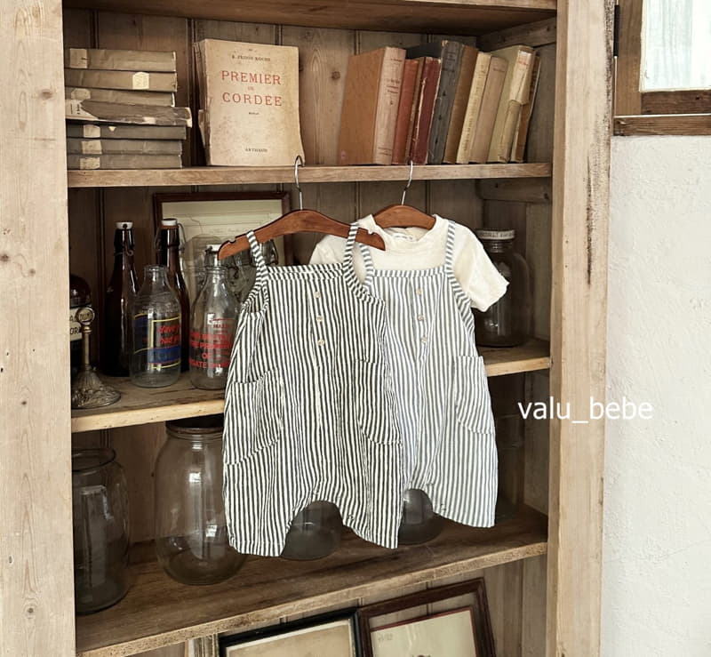 Valu Bebe - Korean Baby Fashion - #onlinebabyshop - Stripes Dungarees Bodysuit - 8