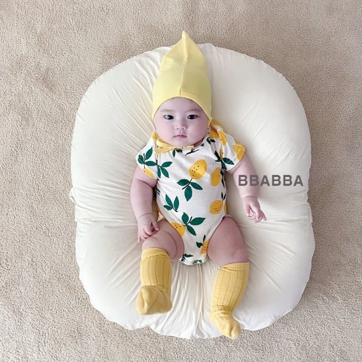 Bbabba - Korean Baby Fashion - #smilingbaby - Lemon Bodysuit with Bonnet - 4