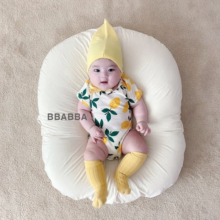 Bbabba - Korean Baby Fashion - #onlinebabyshop - Lemon Bodysuit with Bonnet - 2