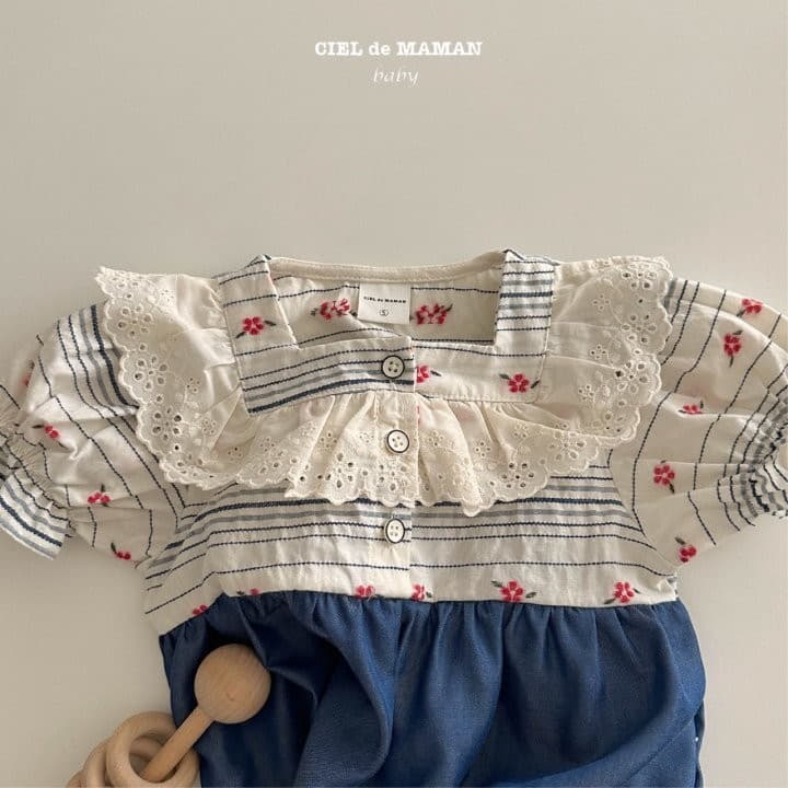 Ciel De Maman - Korean Baby Fashion - #babygirlfashion - Flower Denim Bodysuit - 3