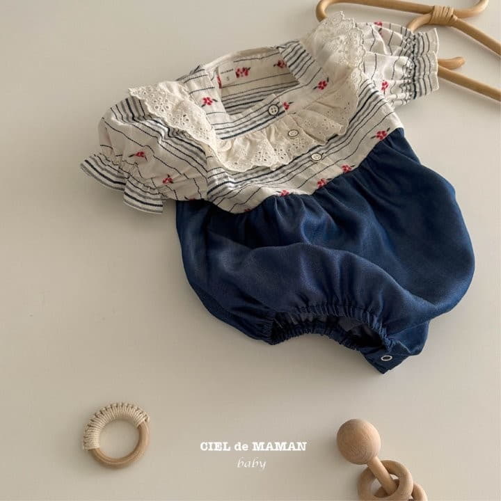 Ciel De Maman - Korean Baby Fashion - #babygirlfashion - Flower Denim Bodysuit - 4