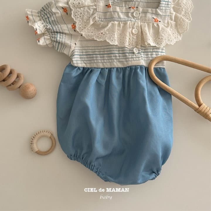 Ciel De Maman - Korean Baby Fashion - #babyootd - Flower Denim Bodysuit - 6