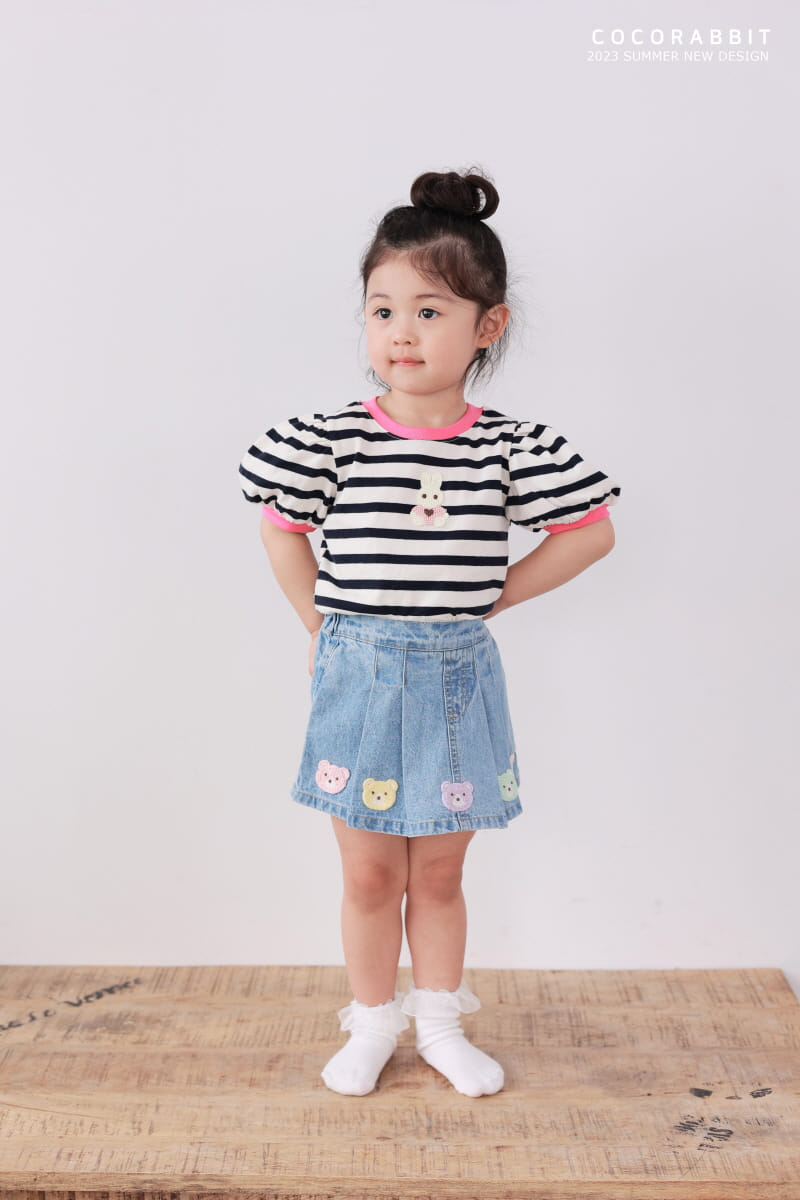 Coco Rabbit - Korean Children Fashion - #childofig - Bear Denim Wrinkle Skirt - 3