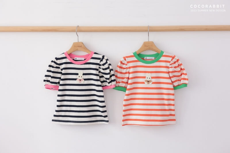 Coco Rabbit - Korean Children Fashion - #designkidswear - Rabbit Stripes Puff Tee - 6