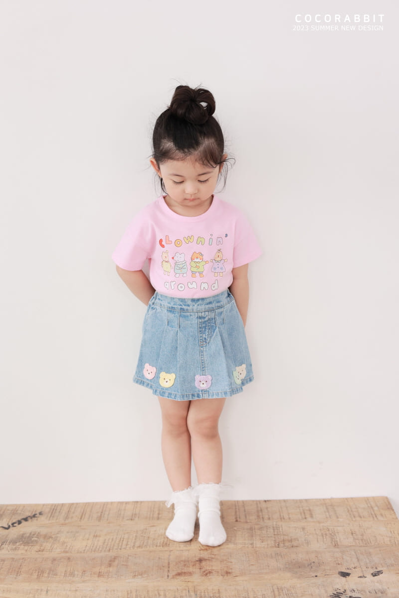 Coco Rabbit - Korean Children Fashion - #discoveringself - Bear Denim Wrinkle Skirt - 6