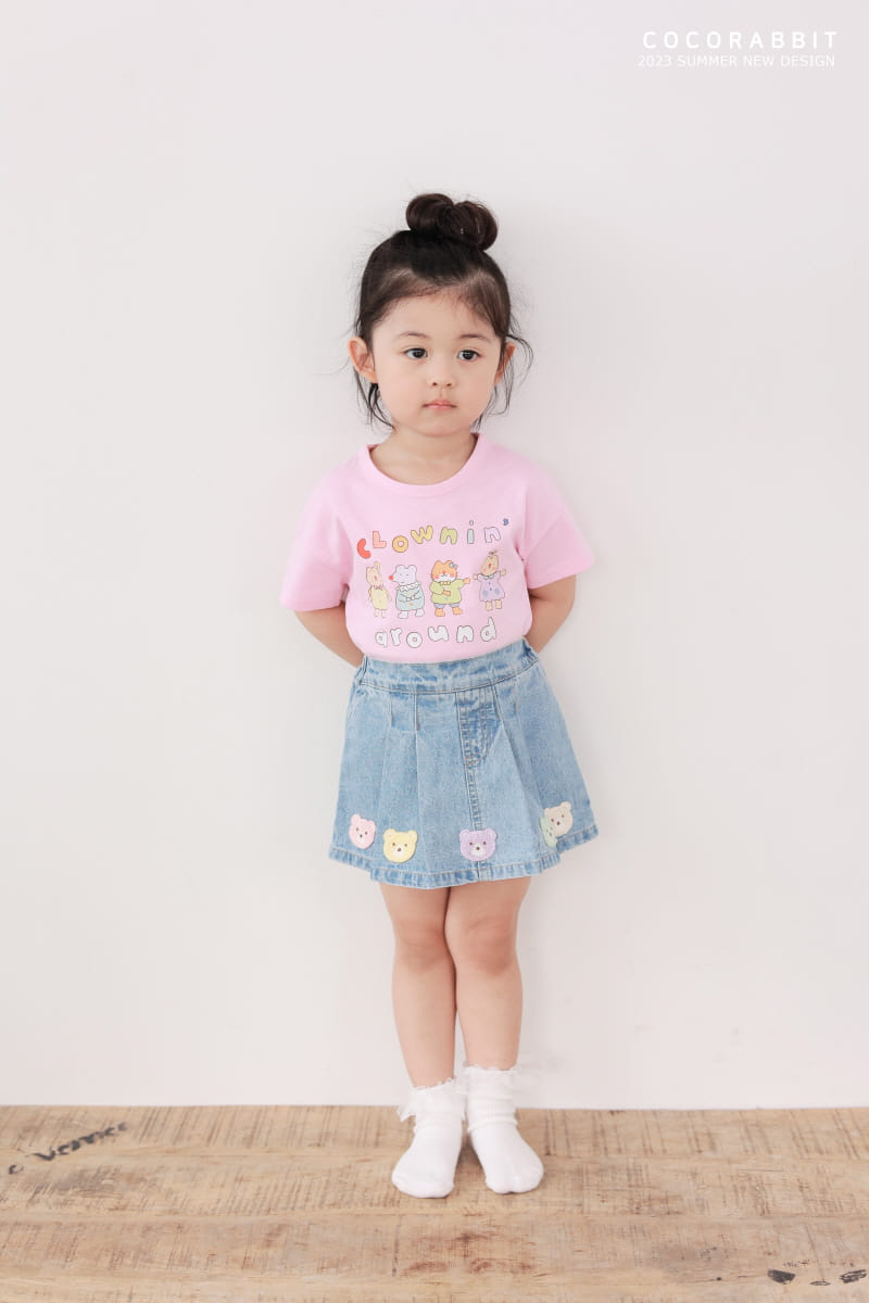 Coco Rabbit - Korean Children Fashion - #fashionkids - Bear Denim Wrinkle Skirt - 7