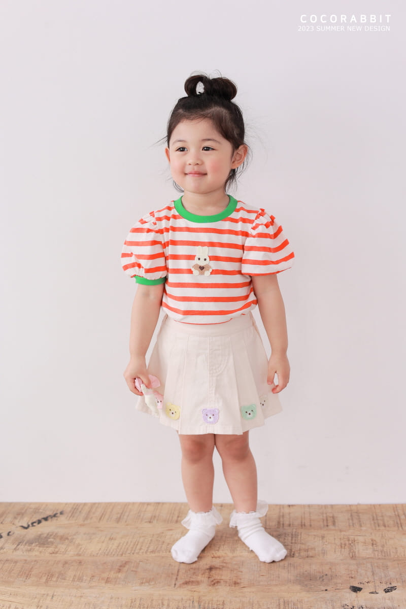 Coco Rabbit - Korean Children Fashion - #kidsshorts - Rabbit Stripes Puff Tee - 9