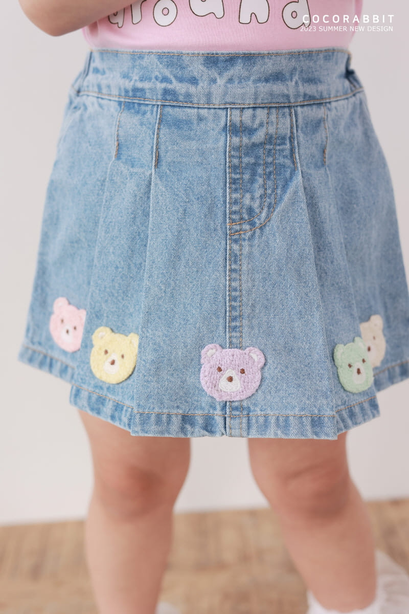 Coco Rabbit - Korean Children Fashion - #kidzfashiontrend - Bear Denim Wrinkle Skirt - 10