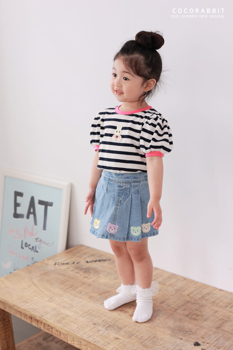 Coco Rabbit - Korean Children Fashion - #stylishchildhood - Rabbit Stripes Puff Tee - 3