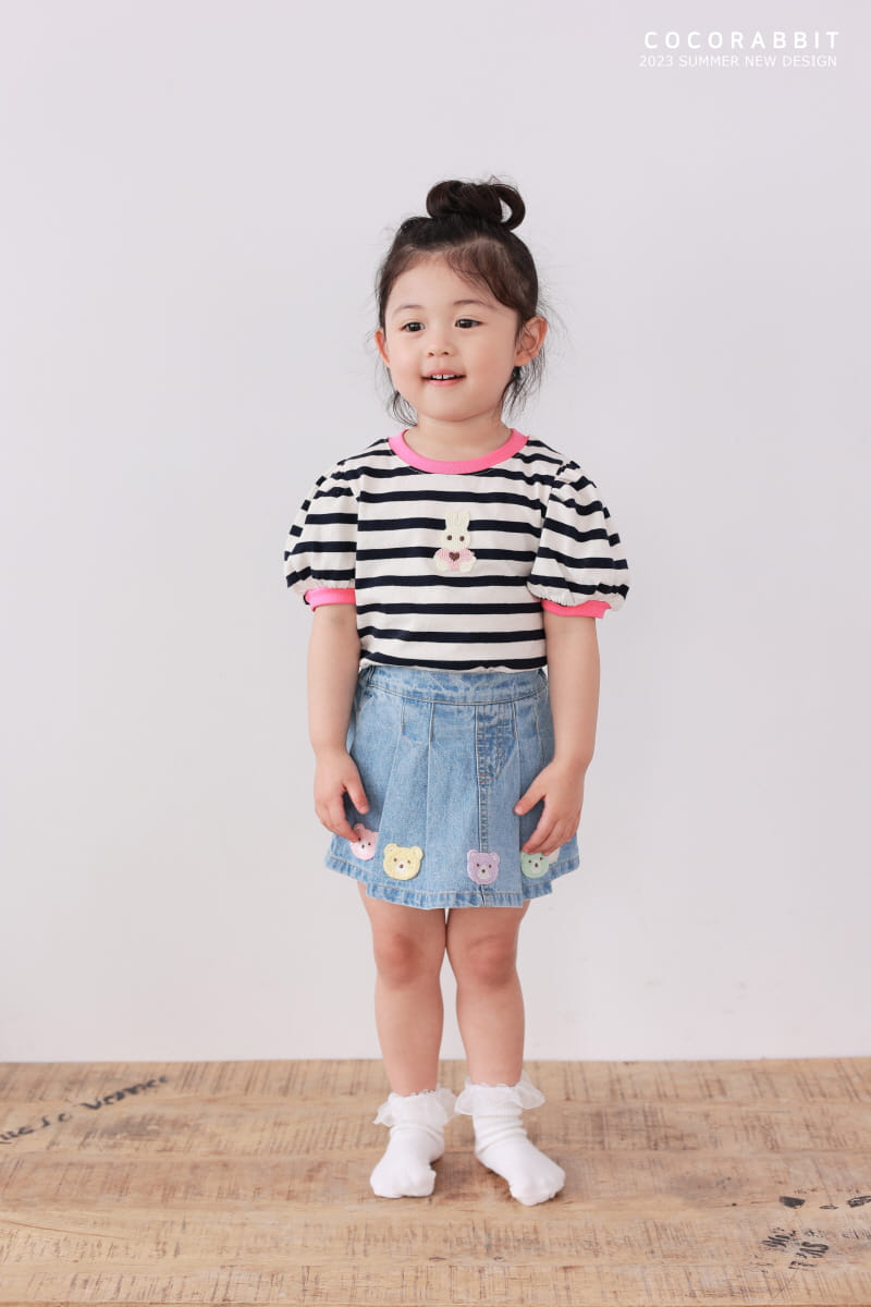 Coco Rabbit - Korean Children Fashion - #toddlerclothing - Rabbit Stripes Puff Tee - 2
