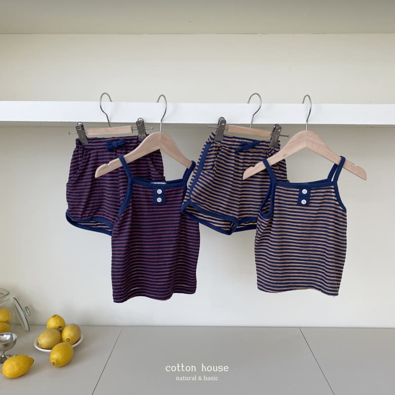 Cotton House - Korean Children Fashion - #kidsshorts - Stripes Sleeveless Top Bottom Set - 2