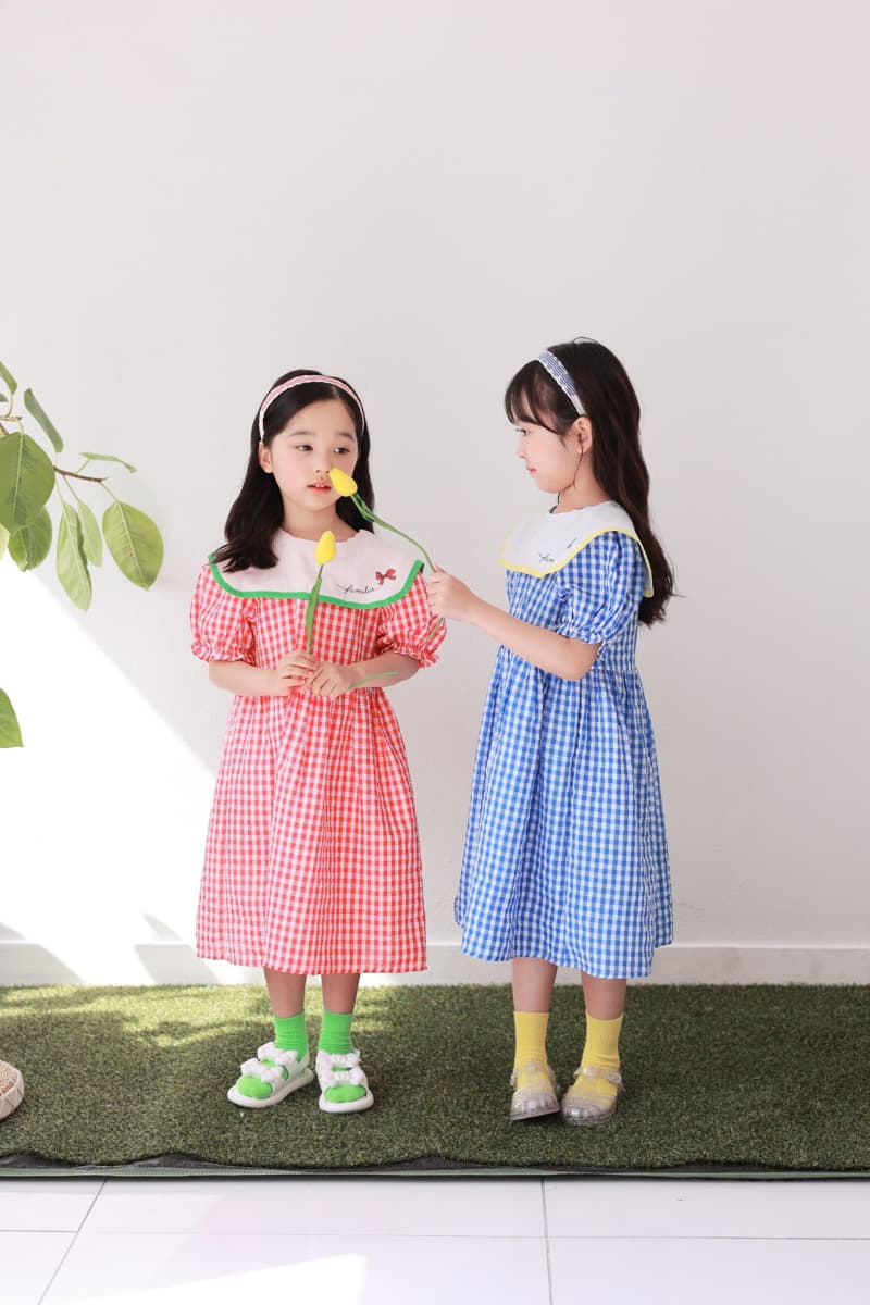 Dalla - Korean Children Fashion - #childofig - Ribbon Check One-piece - 3