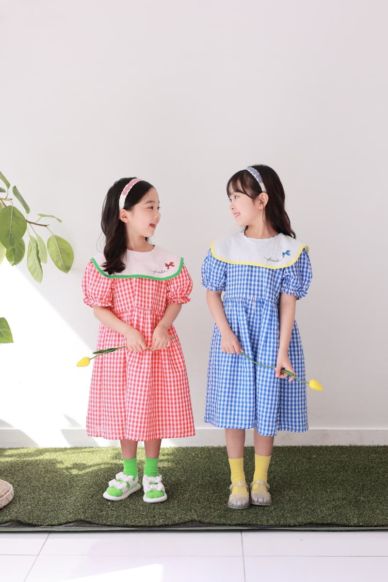 Dalla - Korean Children Fashion - #stylishchildhood - Ribbon Check One-piece - 2