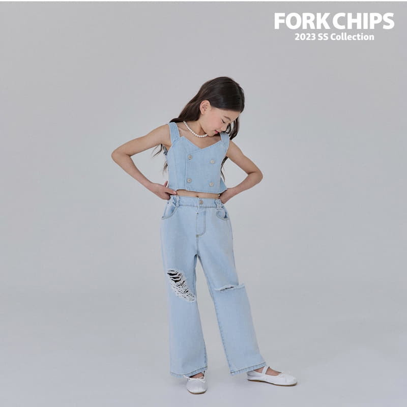 Fork Chips - Korean Children Fashion - #childrensboutique - Lilly Denim Crop Top - 8
