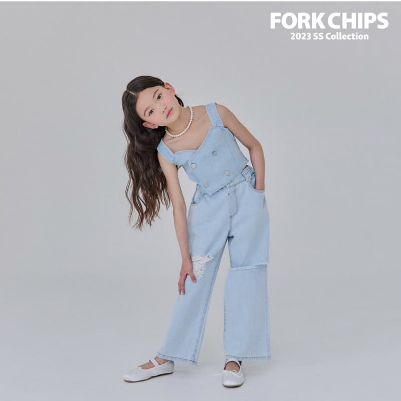 Fork Chips - Korean Children Fashion - #fashionkids - Lilly Denim Crop Top - 11
