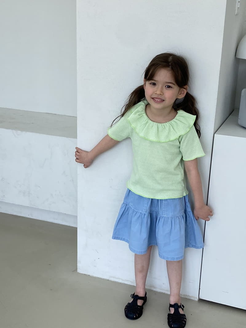 Green Tomato - Korean Children Fashion - #Kfashion4kids - Wrinkle Denim Skirt - 8