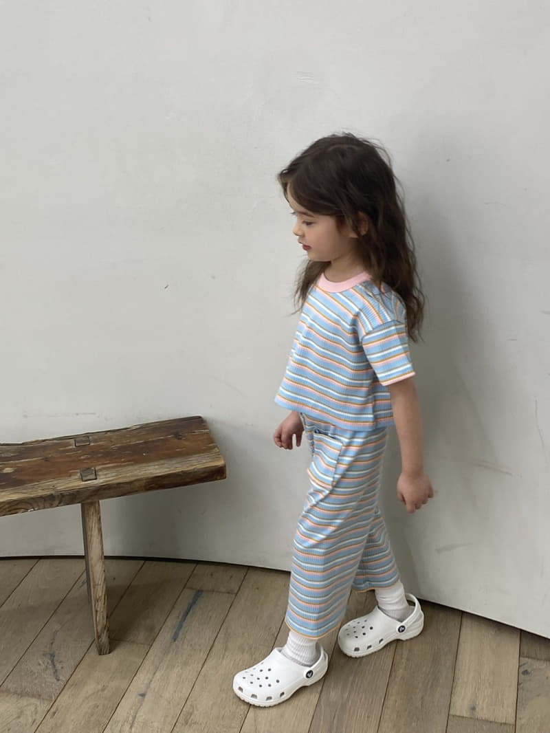 Green Tomato - Korean Children Fashion - #designkidswear - Rin Stripes Crop Top Bottom Set