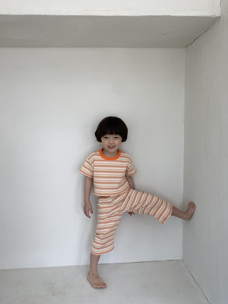 Green Tomato - Korean Children Fashion - #discoveringself - Rin Stripes Crop Top Bottom Set - 2