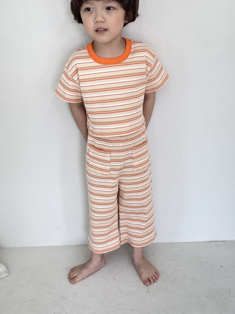 Green Tomato - Korean Children Fashion - #fashionkids - Rin Stripes Crop Top Bottom Set - 3