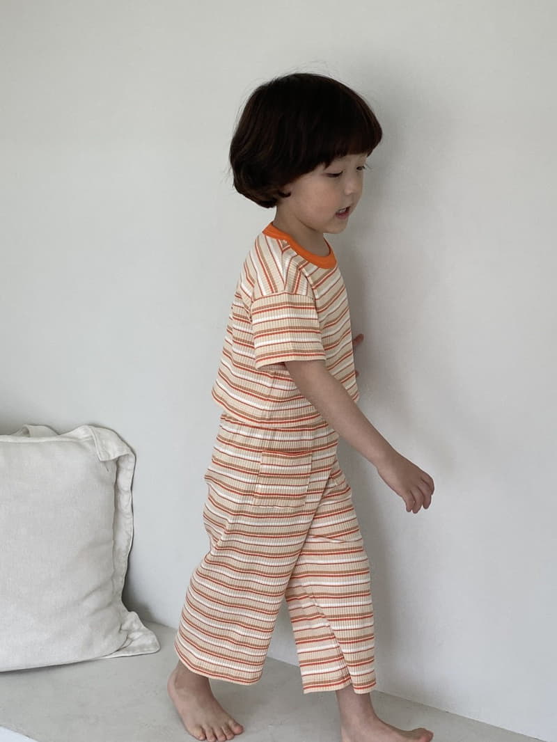 Green Tomato - Korean Children Fashion - #kidsstore - Rin Stripes Crop Top Bottom Set - 5