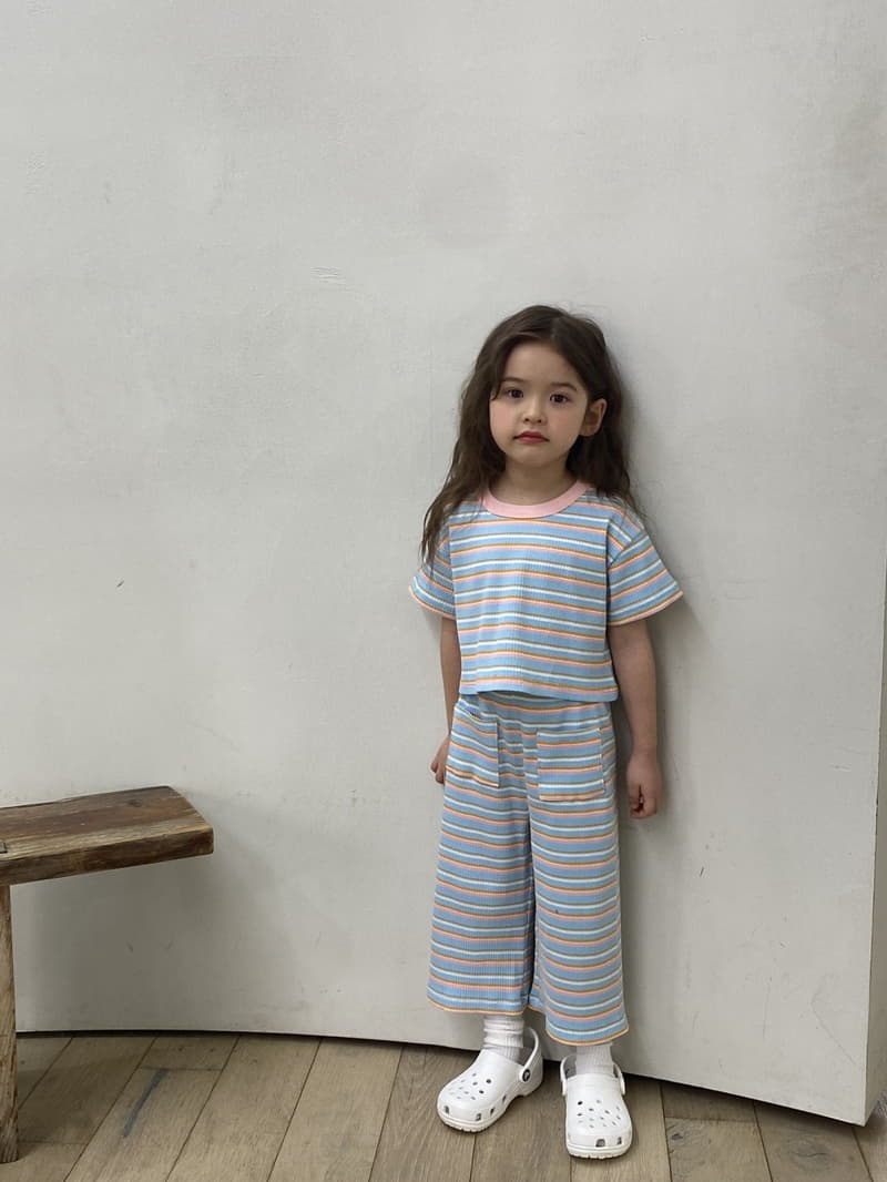 Green Tomato - Korean Children Fashion - #littlefashionista - Rin Stripes Crop Top Bottom Set - 8