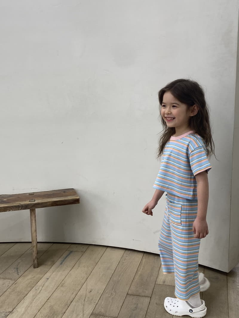 Green Tomato - Korean Children Fashion - #minifashionista - Rin Stripes Crop Top Bottom Set - 10