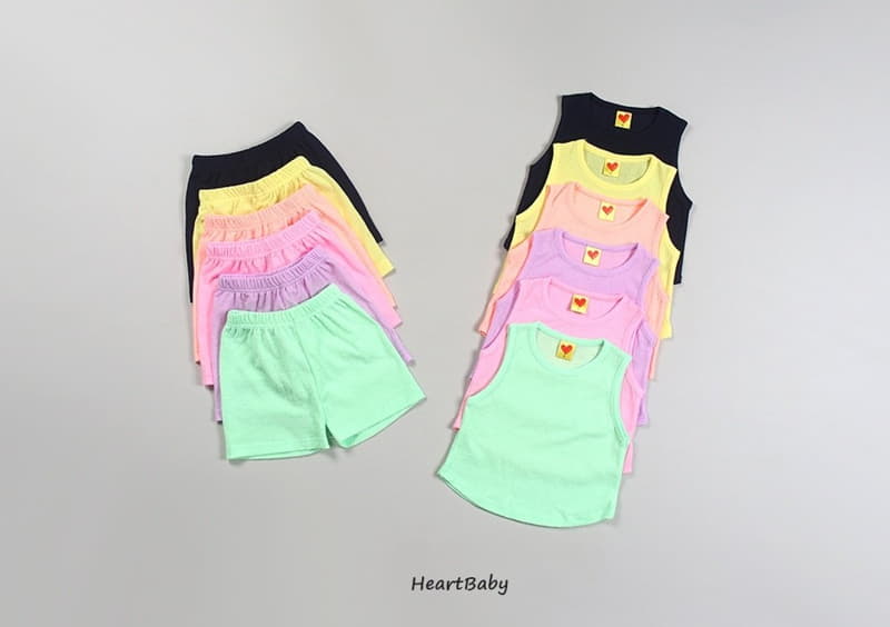 Heart Baby - Korean Children Fashion - #childofig - Macaroon Sleeveless Top Bottom Set - 4