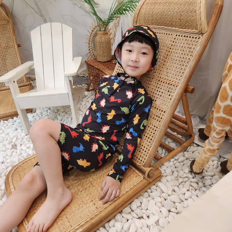 Heart Baby - Korean Children Fashion - #fashionkids - Dino Rashguard Top Bottom Set - 11