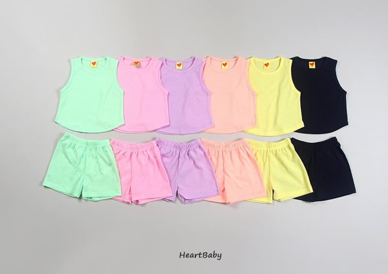 Heart Baby - Korean Children Fashion - #prettylittlegirls - Macaroon Sleeveless Top Bottom Set