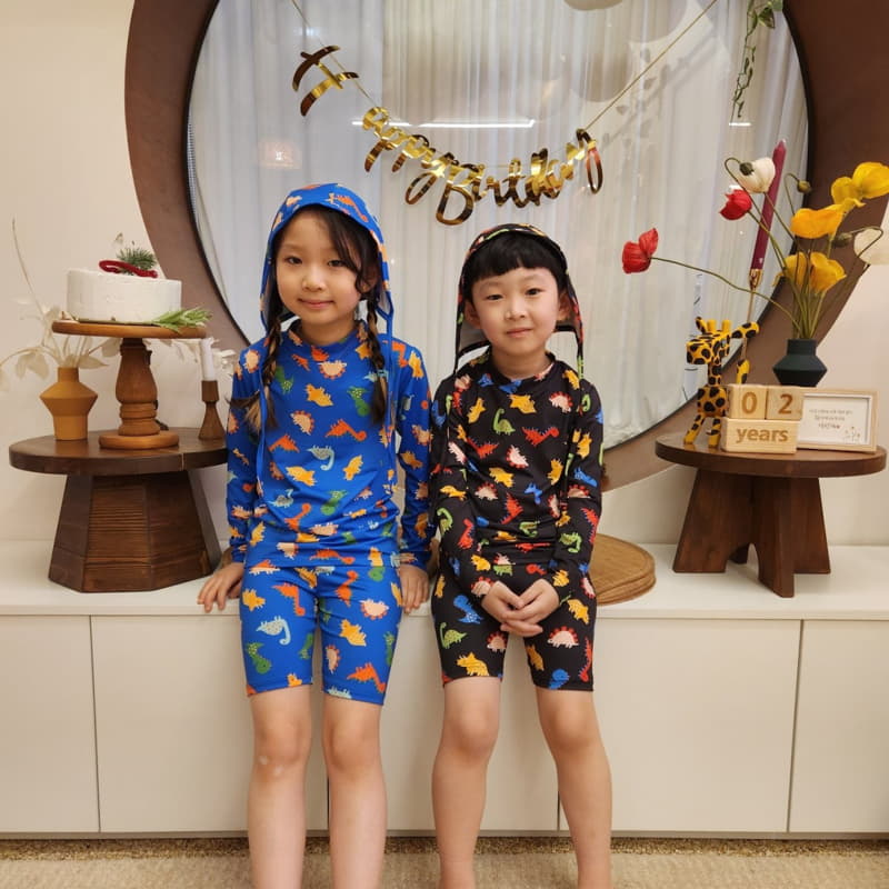 Heart Baby - Korean Children Fashion - #toddlerclothing - Dino Rashguard Top Bottom Set - 5
