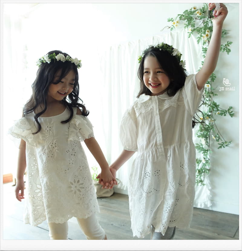 JM Snail - Korean Children Fashion - #childofig - Lace Punching Collar One-piece - 6