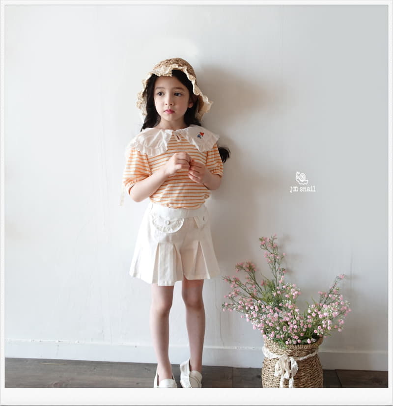 JM Snail - Korean Children Fashion - #childofig - Collar Flower Embrodiery Stripes Tee - 10