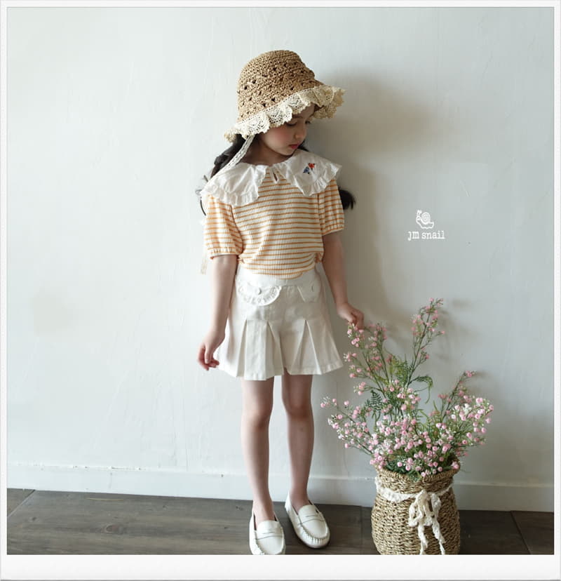 JM Snail - Korean Children Fashion - #childofig - Collar Flower Embrodiery Stripes Tee - 9