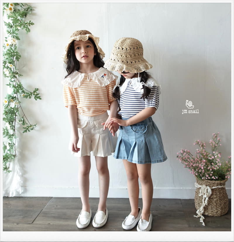 JM Snail - Korean Children Fashion - #kidzfashiontrend - Collar Flower Embrodiery Stripes Tee - 3