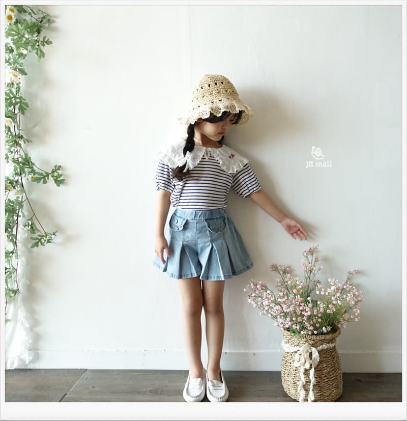 JM Snail - Korean Children Fashion - #magicofchildhood - Collar Flower Embrodiery Stripes Tee - 6