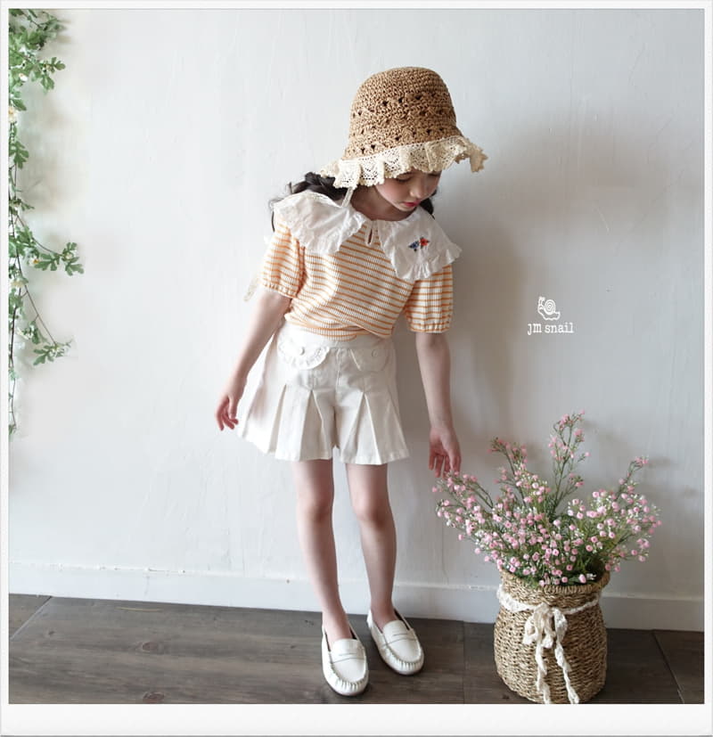 JM Snail - Korean Children Fashion - #prettylittlegirls - Collar Flower Embrodiery Stripes Tee - 8
