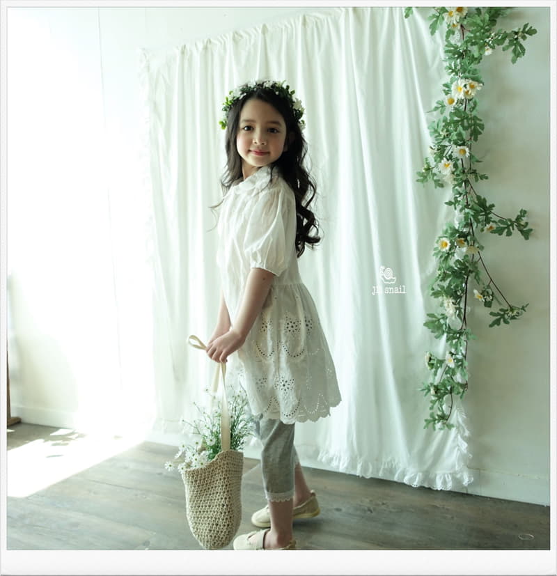 JM Snail - Korean Children Fashion - #todddlerfashion - Lace Punching Collar One-piece - 3